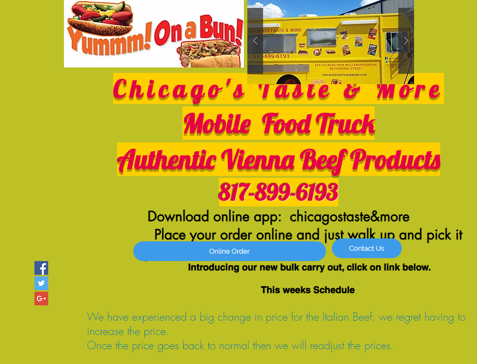 Chicago's Taste and More's existing website with poor readability.