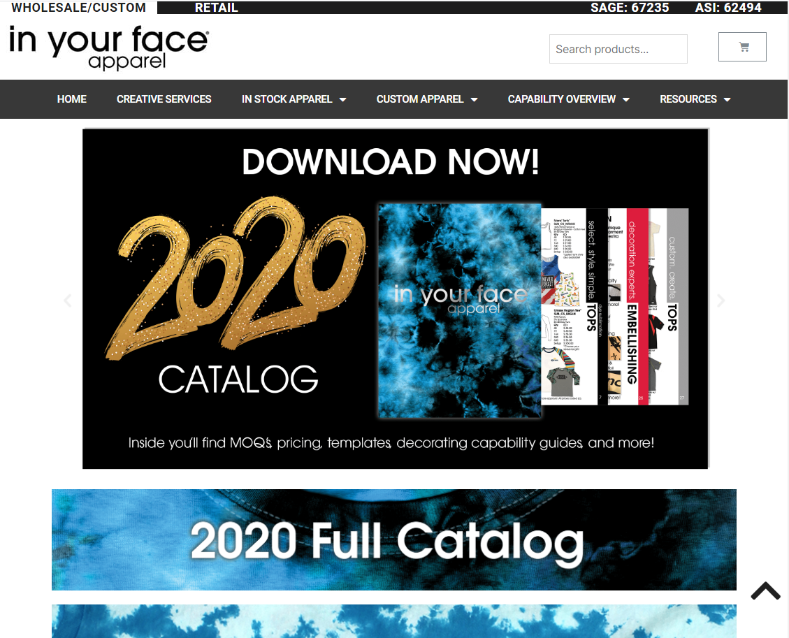 In Your Face Apparel's updated website home page.